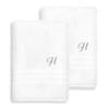 Authentic Hotel and Spa Omni Turkish Cotton Terry Set of 2 White Bath Towels with Grey Script Monogrammed Initial White/R view 1