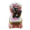 BLACK CAT ON TOILE CHAIR - LIMOGES BOX AUTHENTIC PORCELAIN FIGURINE FROM FRANCE view 1
