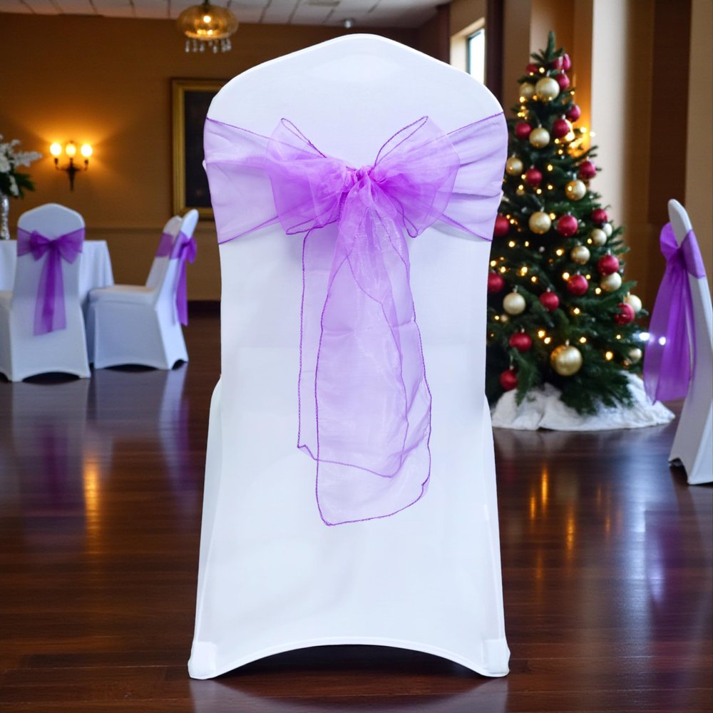 MDS Pack of 150 PCS Organza Chair Sashes Wider Dining Chair Bows Ribbon Tie Back for Wedding Party Birthday Bridal Shower Reception Event Banquet Home Chair Cover Decoration - Light Purple