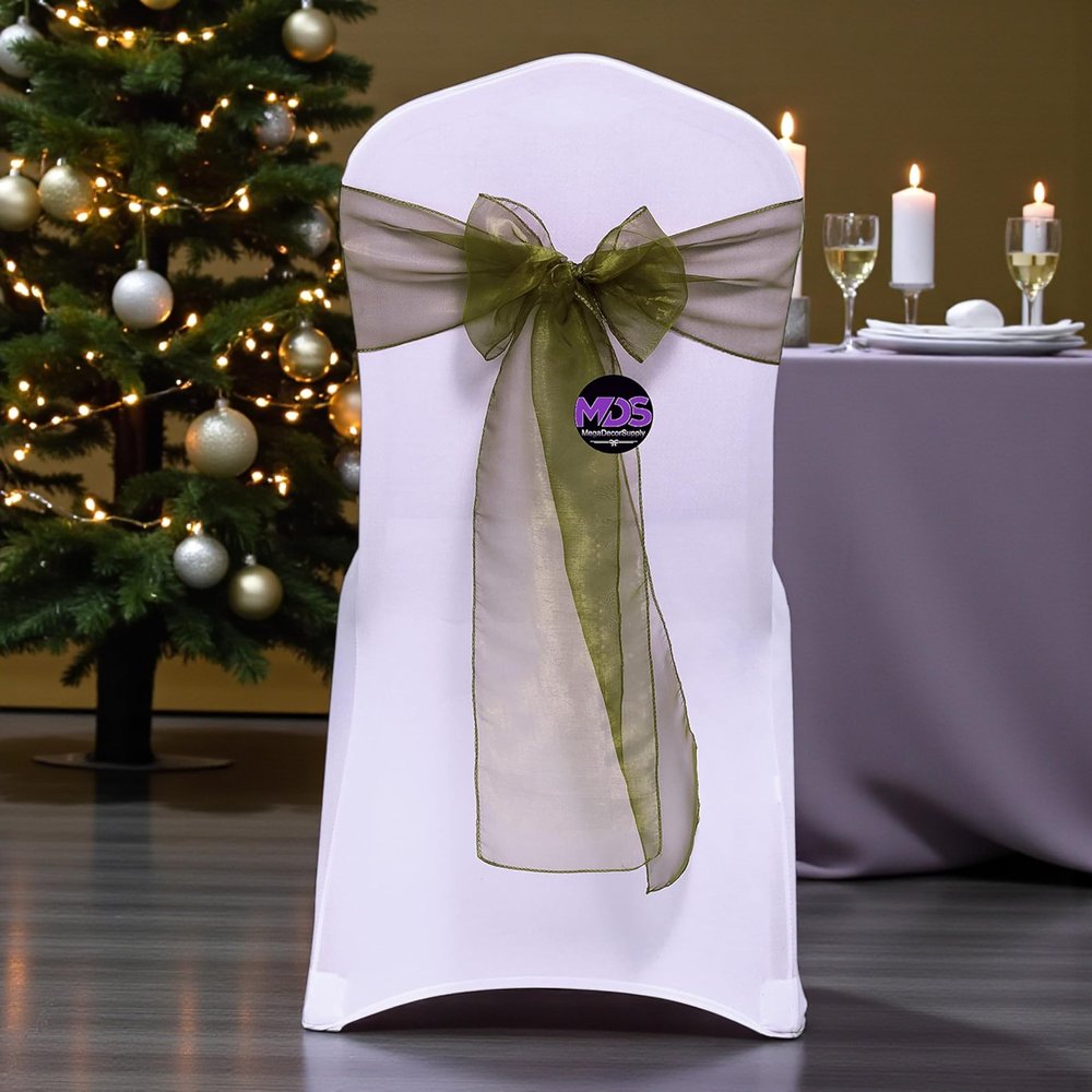 MDS Pack of 200 PCS Organza Chair Sashes Wider Dining Chair Bows Ribbon Tie Back for Wedding Party Birthday Bridal Shower Reception Event Banquet Home Chair Cover Decoration - Olive Green