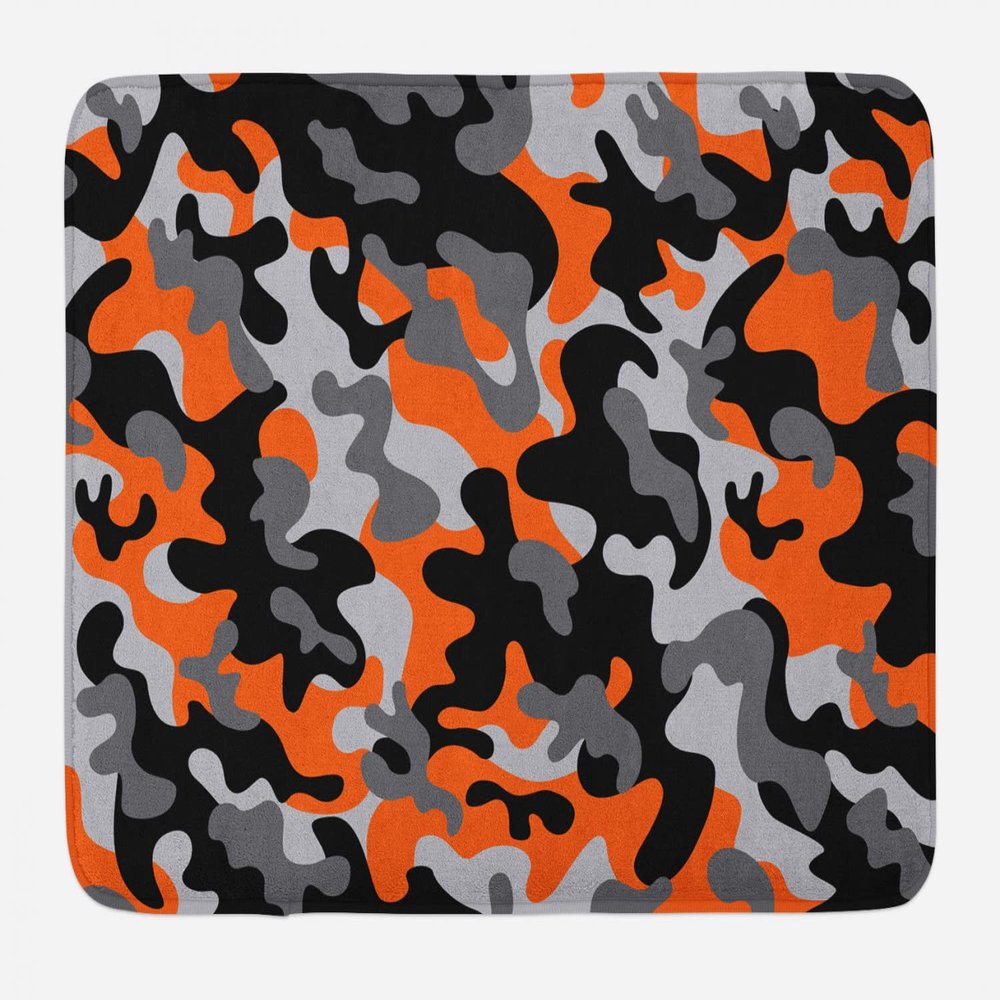 Ambesonne Camo Bath Mat, Vibrant Camouflage Lattice Like Service Theme Modern Design Print, Plush Bathroom Decor Mat with Non Slip Backing, 30.2" x 20", Orange Grey Black