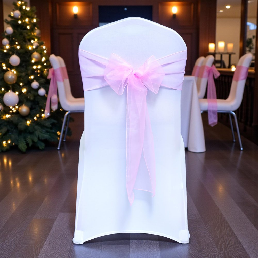 MDS Pack of 75 PCS Organza Chair Sashes Wider Dining Chair Bows Ribbon Tie Back for Wedding Party Birthday Bridal Shower Reception Event Banquet Home Chair Cover Decoration - Pink
