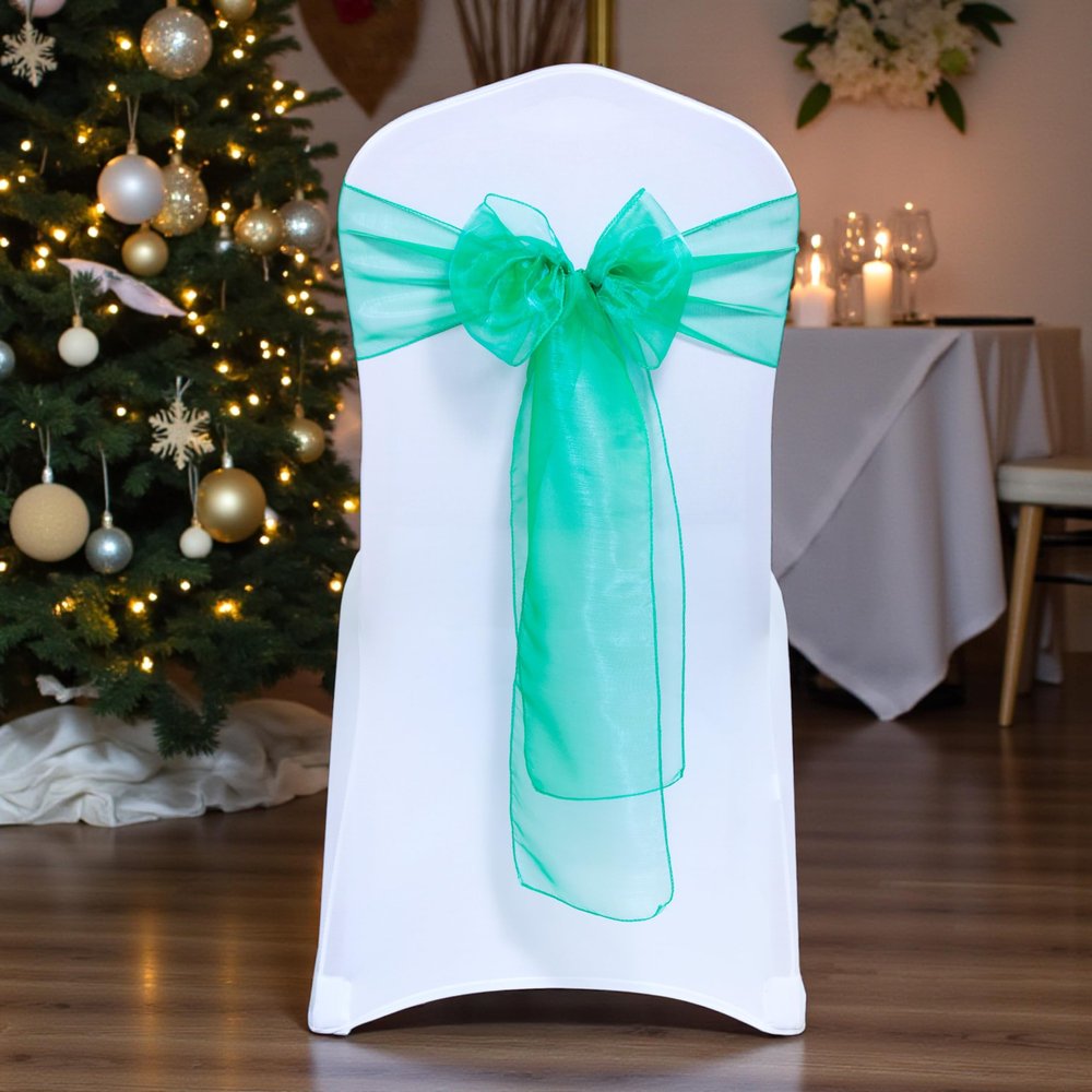 MDS Pack of 75 PCS Organza Chair Sashes Wider Dining Chair Bows Ribbon Tie Back for Wedding Party Birthday Bridal Shower Reception Event Banquet Home Chair Cover Decoration - Green