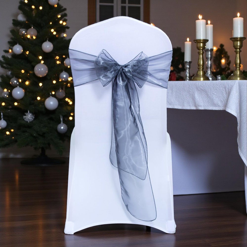 MDS Pack of 125 PCS Organza Chair Sashes Wider Dining Chair Bows Ribbon Tie Back for Wedding Party Birthday Bridal Shower Reception Event Banquet Home Chair Cover Decoration - Silver Gray