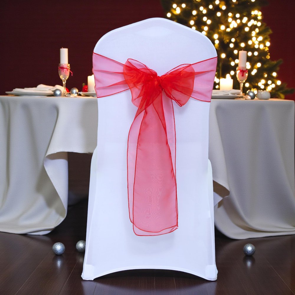 MDS Pack of 125 PCS Organza Chair Sashes Wider Dining Chair Bows Ribbon Tie Back for Wedding Party Birthday Bridal Shower Reception Event Banquet Home Chair Cover Decoration - Red
