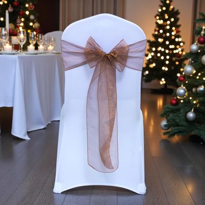 MDS Pack of 125 PCS Organza Chair Sashes Wider Dining Chair Bows Ribbon Tie Back for Wedding Party Birthday Bridal Shower Reception Event Banquet Home Chair Cover Decoration - Coffee