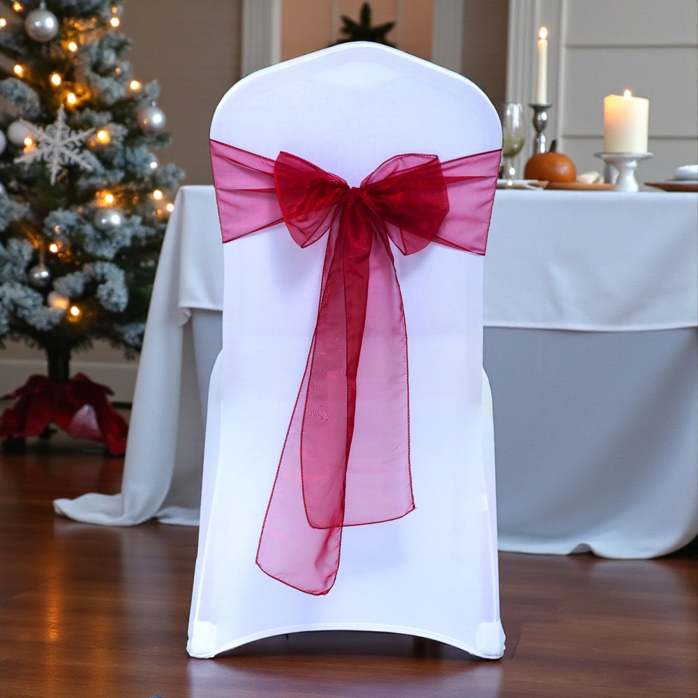 MDS Pack of 75 PCS Organza Chair Sashes Wider Dining Chair Bows Ribbon Tie Back for Wedding Party Birthday Bridal Shower Reception Event Banquet Home Chair Cover Decoration - Maroon
