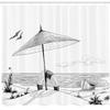 Ambesonne Beach Shower Curtain, Doodle Style Sketch Pattern Monochrome Illustration Ocean and Boat Pencil Drawing, Cloth Fabric Bathroom Decor Set with Hooks, 69" W x 84" L, Black White view 2