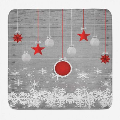 Ambesonne Christmas Bath Mat, Traditional Celebration Theme Pendant Stars Baubles Ornate Snowflakes, Plush Bathroom Decor Mat with Non Slip Backing, 30.2" x 20", Grey Red White