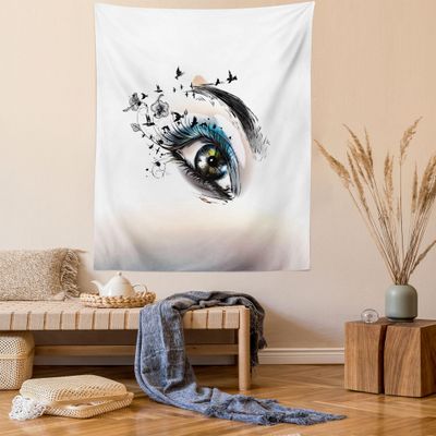 Ambesonne Eyelash Tapestry, Art Fashion Illustration with Hand Drawn Female Eye Dramatic Fantasy Look, Wall Hanging for Bedroom Living Room Dorm Decor, 40" X 60", Brown Black Green