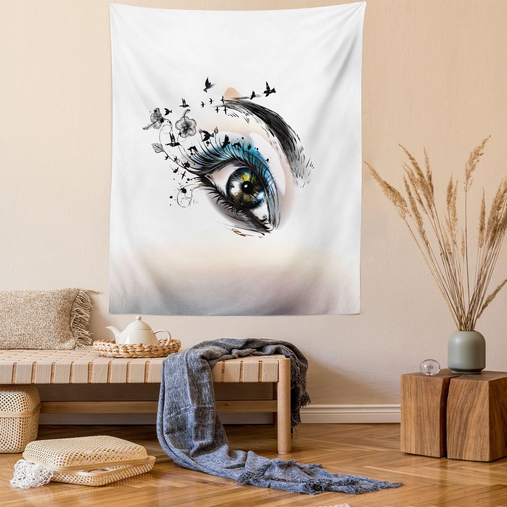 Ambesonne Eyelash Tapestry, Art Fashion Illustration with Hand Drawn Female Eye Dramatic Fantasy Look, Wall Hanging for Bedroom Living Room Dorm Decor, 40" X 60", Brown Black Green