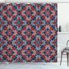 Ambesonne Nordic Shower Curtain, Wool Knit Pattern with Tartan Geometric Stripes Flower Print, Cloth Fabric Bathroom Decor Set with Hooks, 69" W x 70" L, Ruby Dark Blue Coconut view 1