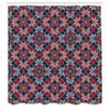Ambesonne Nordic Shower Curtain, Wool Knit Pattern with Tartan Geometric Stripes Flower Print, Cloth Fabric Bathroom Decor Set with Hooks, 69" W x 70" L, Ruby Dark Blue Coconut view 2