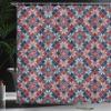 Ambesonne Nordic Shower Curtain, Wool Knit Pattern with Tartan Geometric Stripes Flower Print, Cloth Fabric Bathroom Decor Set with Hooks, 69" W x 70" L, Ruby Dark Blue Coconut view 3