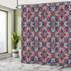 Ambesonne Nordic Shower Curtain, Wool Knit Pattern with Tartan Geometric Stripes Flower Print, Cloth Fabric Bathroom Decor Set with Hooks, 69" W x 70" L, Ruby Dark Blue Coconut view 4