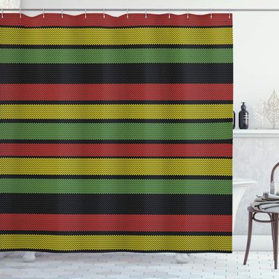 Ambesonne Jamaican Shower Curtain, Knitted Effect Rastafarian Stripes Abstract Caribbean Culture Elements Tropical, Cloth Fabric Bathroom Decor Set with Hooks, 69" W x 84" L, Vermilion Yellow Green