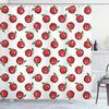 Ambesonne Fruits Shower Curtain, Repeating Funny and Simplistic Cartoon Apples Juicy Delicious Eats Art, Cloth Fabric Bathroom Decor Set with Hooks, 69" W x 70" L, Dark Coral White Green view 1