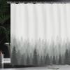 Ambesonne Forest Shower Curtain, Wilderness Pattern with Many Trees Nature Panorama Monochrome Woods, Cloth Fabric Bathroom Decor Set with Hooks, 69" W x 75" L, Pale Grey Dark Grey view 3