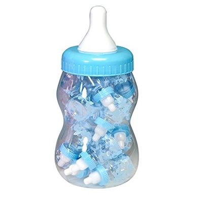 Jumbo Baby Shower Bottle Party Favor Dispenser with 16 Mini Candy Bottles, Blue