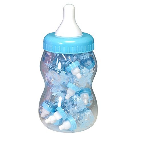 Jumbo Baby Shower Bottle Party Favor Dispenser with 16 Mini Candy Bottles, Blue