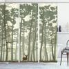 Ambesonne Forest Shower Curtain, Vertical Stripes with Tall Trees and Lonely Deer Nature Illustration, Cloth Fabric Bathroom Decor Set with Hooks, 69" W x 75" L, Sage Green Cream Brown view 1