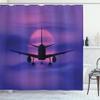 Ambesonne Airplane Shower Curtain, Plane Silhouette in Dreamy Sunset Sky Vacation Holiday Travel Theme, Cloth Fabric Bathroom Decor Set with Hooks, 69" W x 70" L, Royal Blue Pink Black view 1