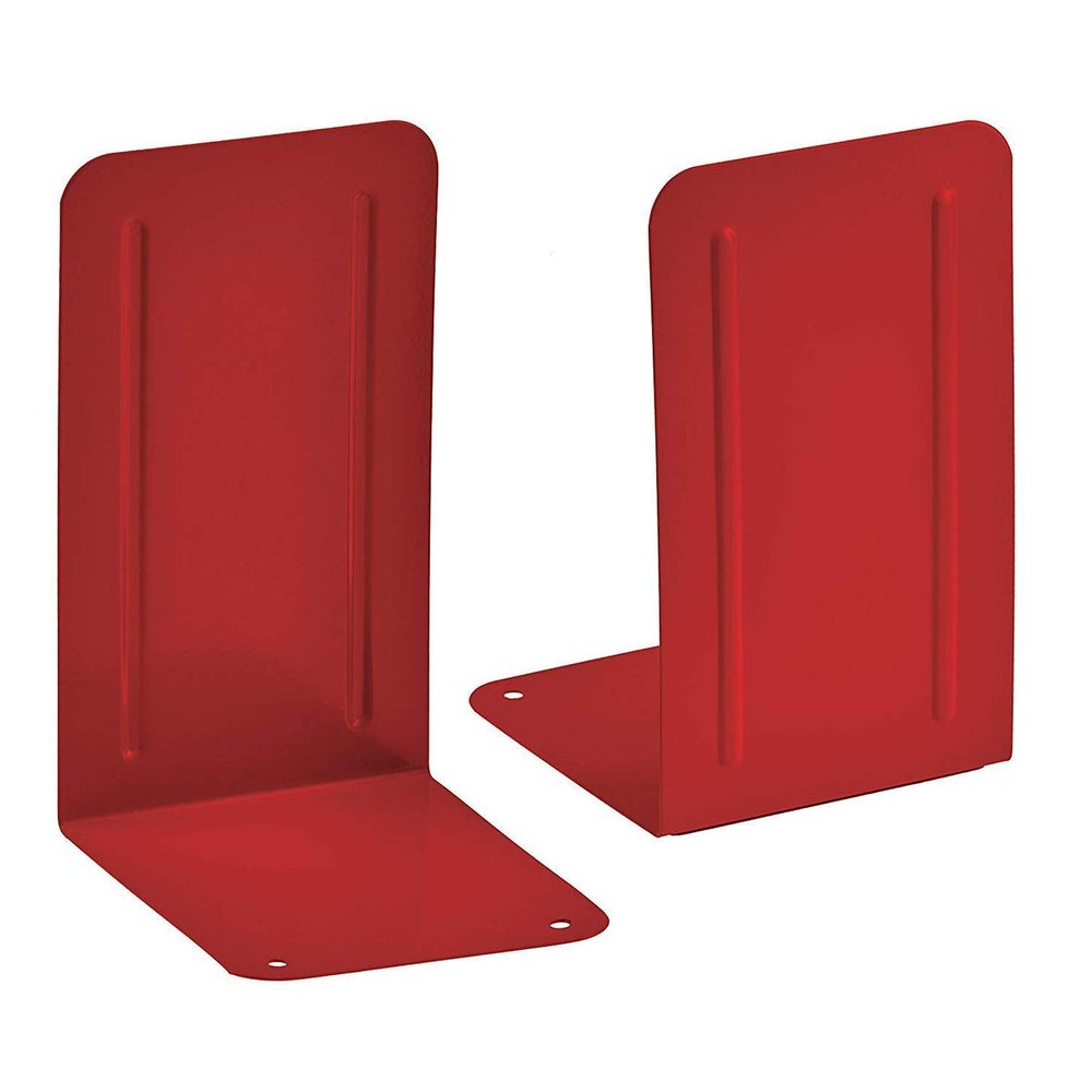 Acrimet Bookends for Shelves, Non-Skid Book Holder, Heavy Duty Book Stopper, Steel Metal Book Ends Storage for Home, Library, 6 7/8" H x 4" W x 4 1/2" D (Red) (1 Pair / 2 Pieces)
