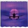 Ambesonne Airplane Shower Curtain, Plane Silhouette in Dreamy Sunset Sky Vacation Holiday Travel Theme, Cloth Fabric Bathroom Decor Set with Hooks, 69" W x 84" L, Royal Blue Pink Black view 2