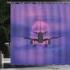 Ambesonne Airplane Shower Curtain, Plane Silhouette in Dreamy Sunset Sky Vacation Holiday Travel Theme, Cloth Fabric Bathroom Decor Set with Hooks, 69" W x 84" L, Royal Blue Pink Black view 3
