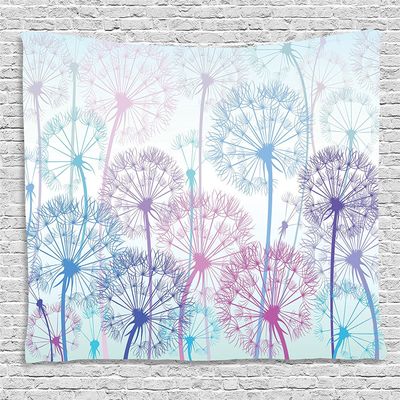 Ambesonne Dandelion Tapestry, Watercolor Abstract Floral Arrangement with Botany Inspirations Nature, Wide Wall Hanging for Bedroom Living Room Dorm, 80" X 60", Pale Blue Violet Pink