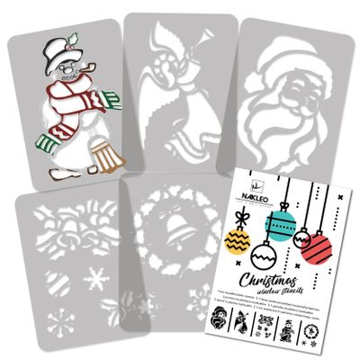 NAKLEO Christmas Painting Stencils Set of 5 pcs, Reusable Plastic Artificial Snow Spray Stencils for Window Decoration, A4 8.3x11.8 Christmas Patterns, Snowflake Santa