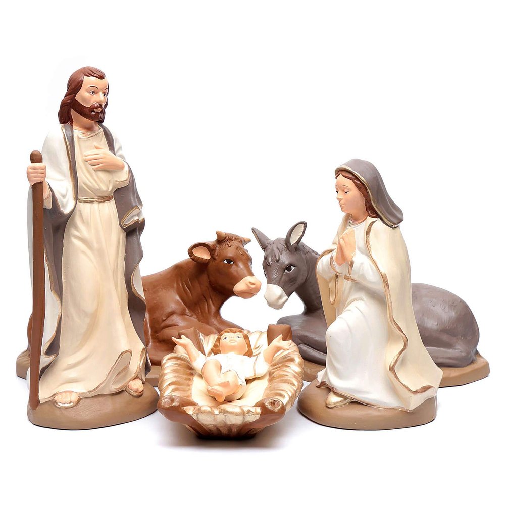 Holyart Nativity Set in Painted Clay 5 Figurines 40cm, Elegant Style