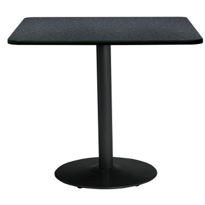 42" Square Pedestal Table with Graphite Nebula Top, Round Black Base, Bistro Height