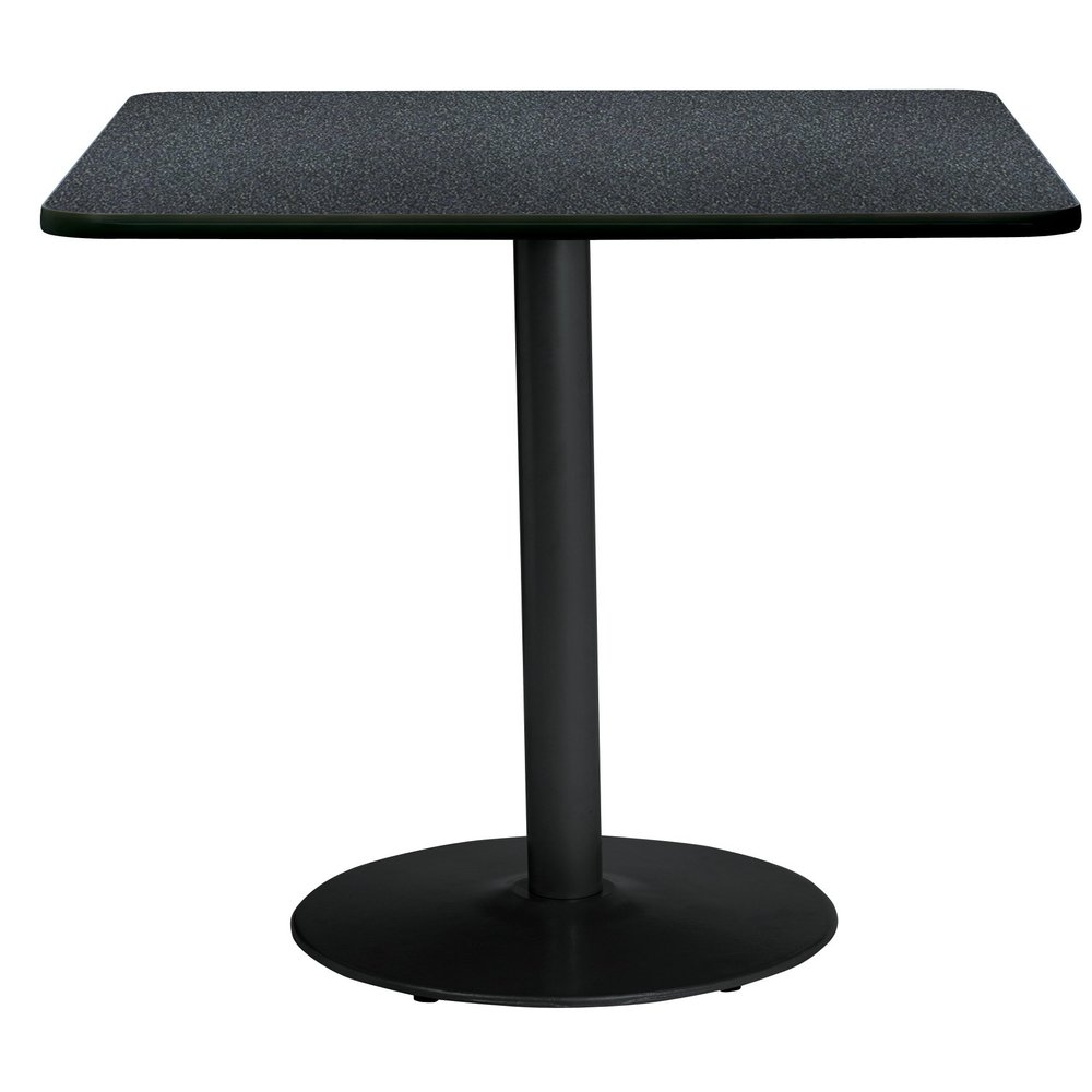 42" Square Pedestal Table with Graphite Nebula Top, Round Black Base, Bistro Height