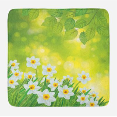 Ambesonne Daffodil Bath Mat, Daffodils Under Vibrant Tree Branch Leaves Spring Petals Seasonal Foliage Theme, Plush Bathroom Decor Mat with Non Slip Backing, 30.2" x 20", Green Yellow