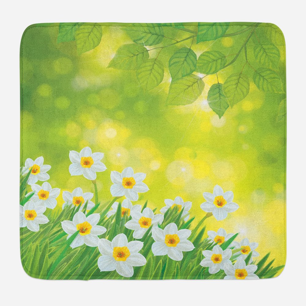 Ambesonne Daffodil Bath Mat, Daffodils Under Vibrant Tree Branch Leaves Spring Petals Seasonal Foliage Theme, Plush Bathroom Decor Mat with Non Slip Backing, 30.2" x 20", Green Yellow