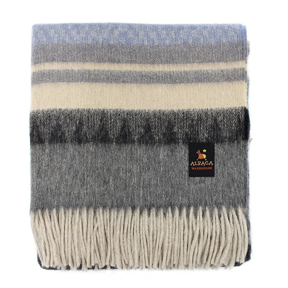 Alpaca Wool Blanket Throw Cherokee Design for Bed Couch Sofa Soft Warm Peruvian Alpaca Wool Blankets 72" x 60" (Combination 11 (Light Blue))