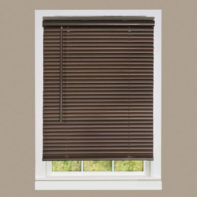 PowerSellerUSA 1" Vinyl Slats Room Darkening Cordless Window Blinds, 64L x 27W Inches Manual Operation Mode Blackout Privacy Blind, Solid Pattern Ceiling-Outside Mount Pull-Up Mini Blinds, Mahogany