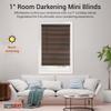 PowerSellerUSA 1" Vinyl Slats Room Darkening Cordless Window Blinds, 64L x 27W Inches Manual Operation Mode Blackout Privacy Blind, Solid Pattern Ceiling-Outside Mount Pull-Up Mini Blinds, Mahogany view 2