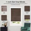 PowerSellerUSA 1" Vinyl Slats Room Darkening Cordless Window Blinds, 64L x 27W Inches Manual Operation Mode Blackout Privacy Blind, Solid Pattern Ceiling-Outside Mount Pull-Up Mini Blinds, Mahogany view 3