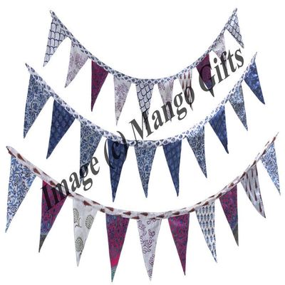 Mango Gifts Large Indian Reversible Cotton Fabric Bunting with 10 Flags Tea Pary Banners