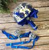 Abbie Home Luxury Customized Wedding Brooch Jewelry Bouquet Bridal Pearls Sparkling Royal Blue Rhinestone Gem Decorated Rose Bouquet-Blue view 3