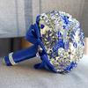 Abbie Home Luxury Customized Wedding Brooch Jewelry Bouquet Bridal Pearls Sparkling Royal Blue Rhinestone Gem Decorated Rose Bouquet-Blue view 4
