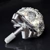 Abbie Home Luxury Wedding Brooch Jewelry Bouquet - Satin Rose Bridal Flower with Handcrafted Sparkling Rhinestone Gems-Creamy+Grey view 2
