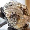 Abbie Home Luxury Wedding Brooch Jewelry Bouquet - Satin Rose Bridal Flower with Handcrafted Sparkling Rhinestone Gems-Creamy+Grey view 3