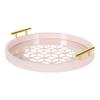 Kate and Laurel Caspen Decorative Round Tray with Cut Out Patterned Center and Gold Metal Handles, Pink view 1