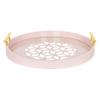 Kate and Laurel Caspen Decorative Round Tray with Cut Out Patterned Center and Gold Metal Handles, Pink view 2