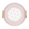 Kate and Laurel Caspen Decorative Round Tray with Cut Out Patterned Center and Gold Metal Handles, Pink view 4