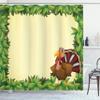 Ambesonne Thanksgiving Shower Curtain, Turkey Happy Expression Foliage and Fresh Leaves, Cloth Fabric Bathroom Decor Set with Hooks, 69" W x 70" L, Yellow Green view 1