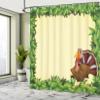 Ambesonne Thanksgiving Shower Curtain, Turkey Happy Expression Foliage and Fresh Leaves, Cloth Fabric Bathroom Decor Set with Hooks, 69" W x 70" L, Yellow Green view 4